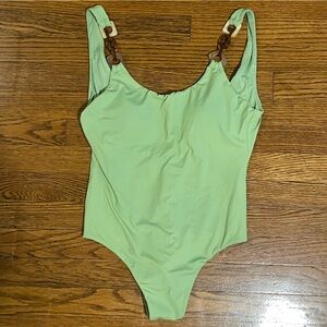 Seafolly Australia Green Low Back One Piece Swimsuit with Chunky Beaded Straps